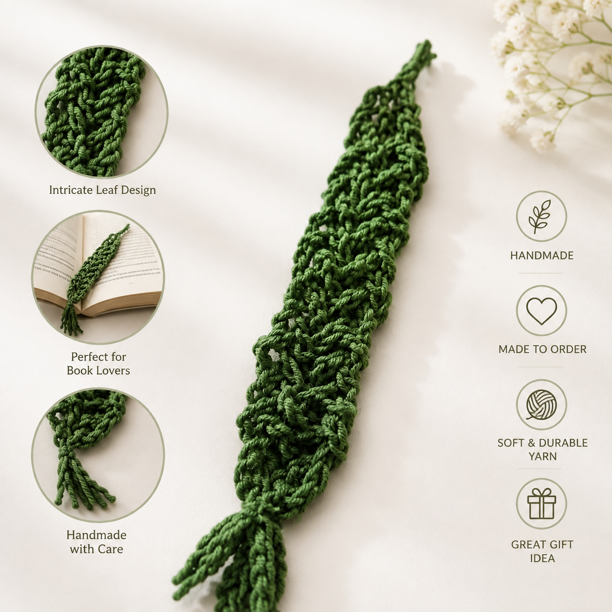 Crocheted 7-Strand Braided Leaf Bookmark